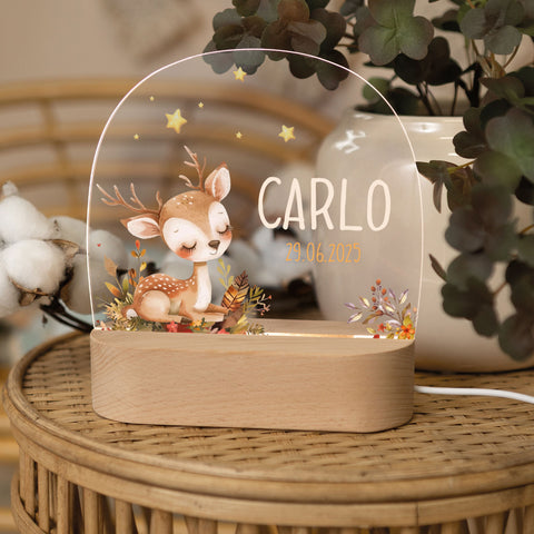 Kinder LED Nachtlicht mit Sockel aus Holz - "Waldtiere" GRAVURZEILE – Bild 26