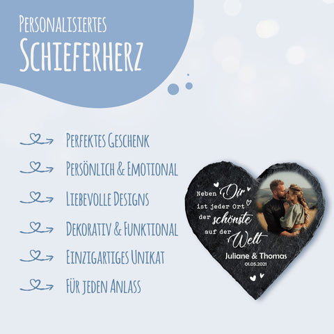 Bedrucktes Schieferherz - Paarfoto - Personalisiertes Geschenk