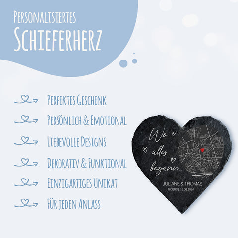 Bedrucktes Schieferherz - Wo alles begann - Personalisiertes Geschenk