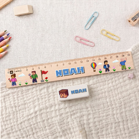 Schulset für Kinder - Blockhelden - Schultüte, Federmappe, Sportbeutel, Geldbörse, Brotdose, Trinkflasche, Lineal & Radiergummi - Personalisiert mit Name