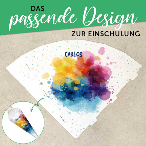 Bedruckte Schultüte mit Namen - Color Splash