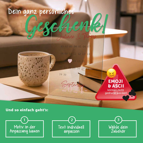 Kalender auf Acrylglas - Personalisiertes Geschenk mit Namen & Datum