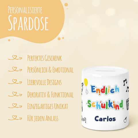 Spardose aus Keramik - Endlich Schulkind