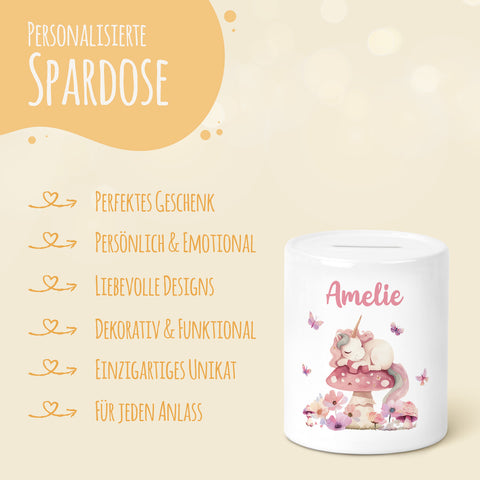 Spardose aus Keramik - Schlafendes Einhorn