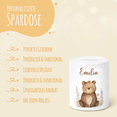 Personalisierte Keramik-Spardose Waldtiere V2 – Bär