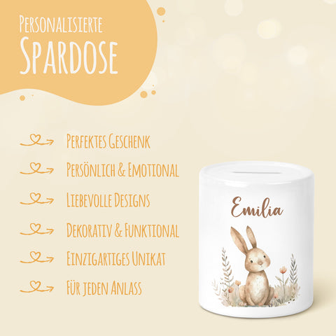Personalisierte Keramik-Spardose Waldtiere V2 – Hase
