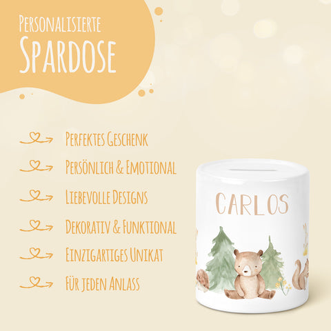 Spardose aus Keramik - Waldtiere