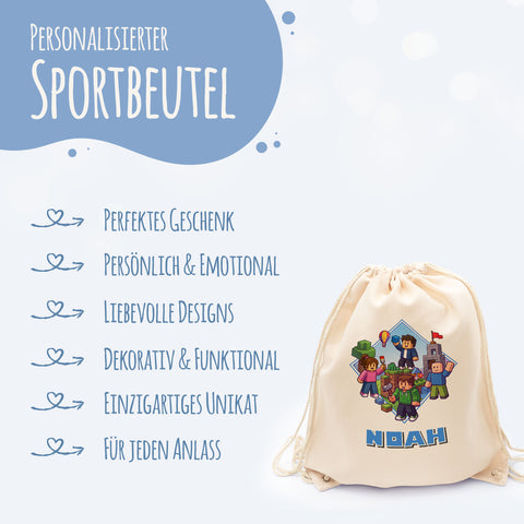Turnbeutel mit Kindermotiv  - Blockhelden - für Kinder