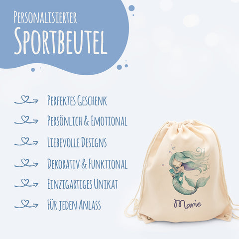 Turnbeutel mit Kindermotiv - Meerjungfrau - für Kinder