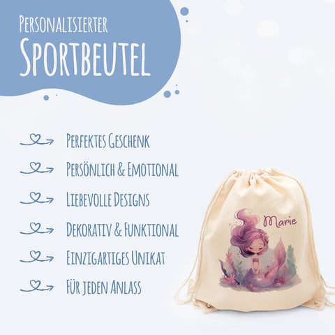 Turnbeutel mit Kindermotiv - Meerjungfrau - für Kinder