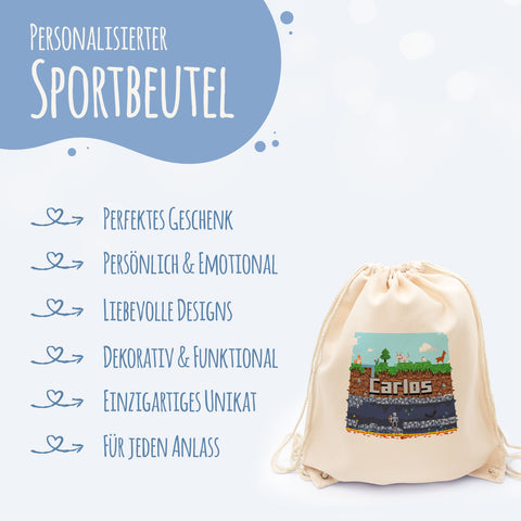 Turnbeutel mit Kindermotiv  - Pixelerde - für Kinder