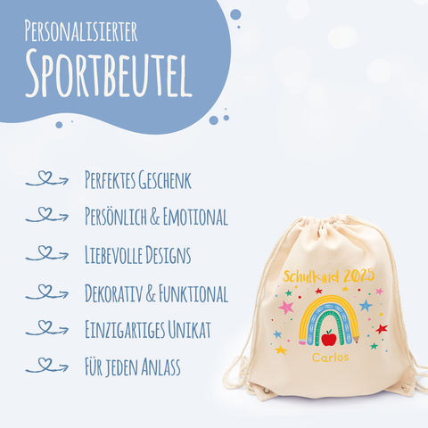 Turnbeutel für Kinder - Regenbogen Schulkind - zur Einschulung