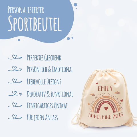 Turnbeutel für Kinder - Regenbogen - zur Einschulung