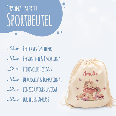 Turnbeutel mit Kindermotiv  - Schlafendes Einhorn - für Kinder