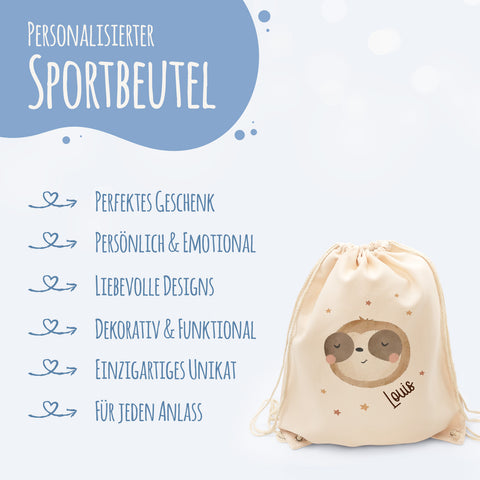 Turnbeutel mit Kindermotiv  - Tierköpfe - für Kinder