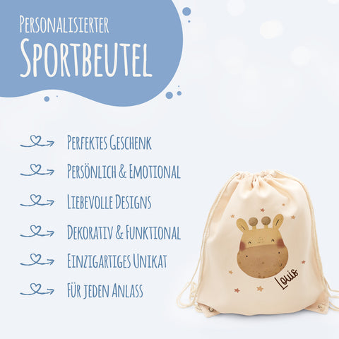 Turnbeutel mit Kindermotiv  - Tierköpfe - für Kinder
