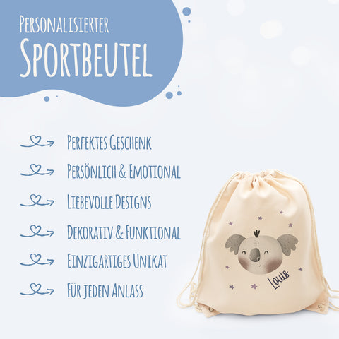 Turnbeutel mit Kindermotiv  - Tierköpfe - für Kinder