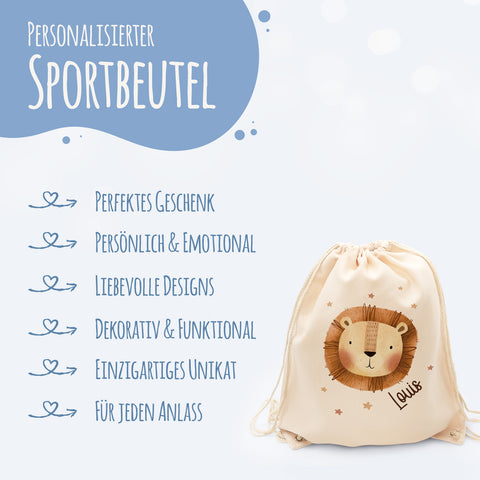 Turnbeutel mit Kindermotiv  - Tierköpfe - für Kinder