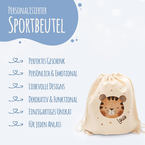 Turnbeutel mit Kindermotiv  - Tierköpfe - für Kinder