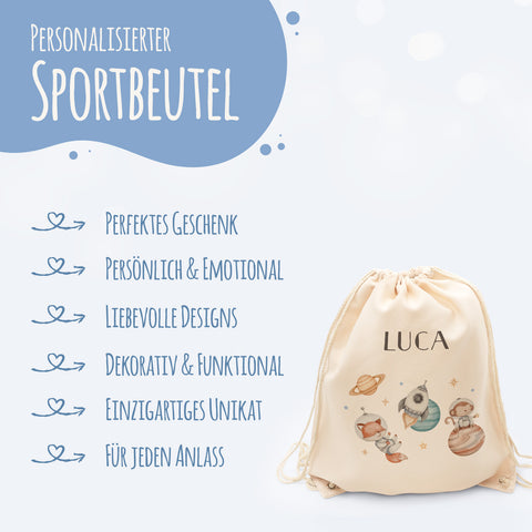 Turnbeutel mit Kindermotiv  - Weltraum - für Kinder