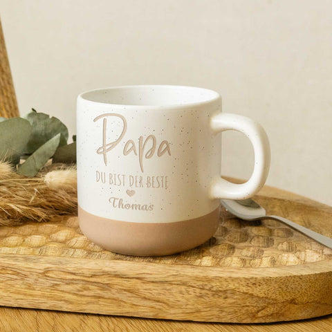 Gravierte Steingut Tasse - Papa du bist der Beste