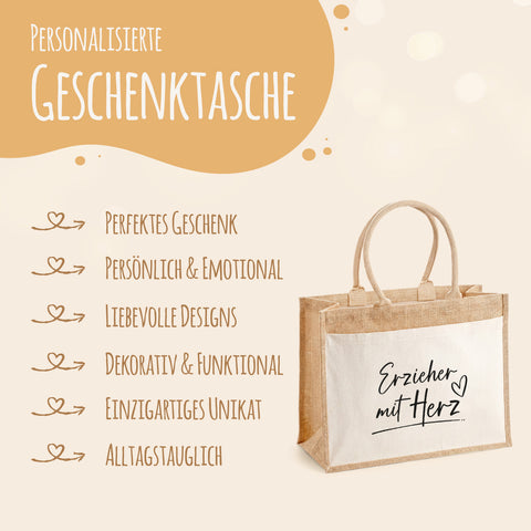 Bedruckte Strandtasche - Kindergartenzeit - Geschenk zum Erzieherabschied