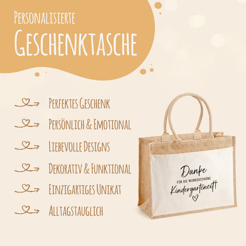 Bedruckte Strandtasche - Kindergartenzeit - Geschenk zum Erzieherabschied