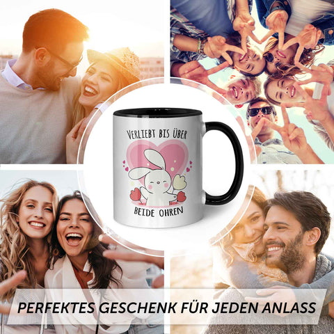 Bedruckte Tasse mit Spruch - Verliebt bis über beide Ohren