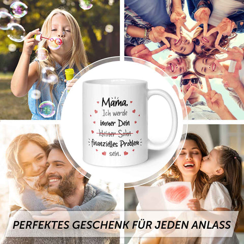 Bedruckte Tasse mit Spruch Finanzielle Belastung