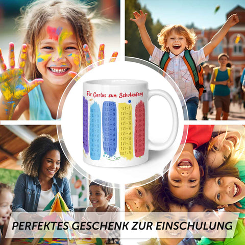 Bedruckte Tasse mit dem 1x1 - personalisiert mit Name