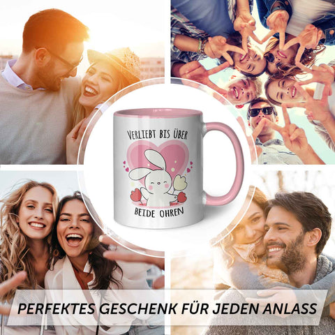 Bedruckte Tasse mit Spruch - Verliebt bis über beide Ohren