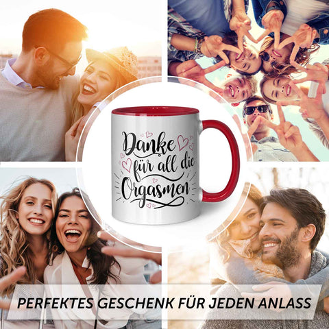 Bedruckte Tasse mit Spruch - Danke für all die Orgasmen