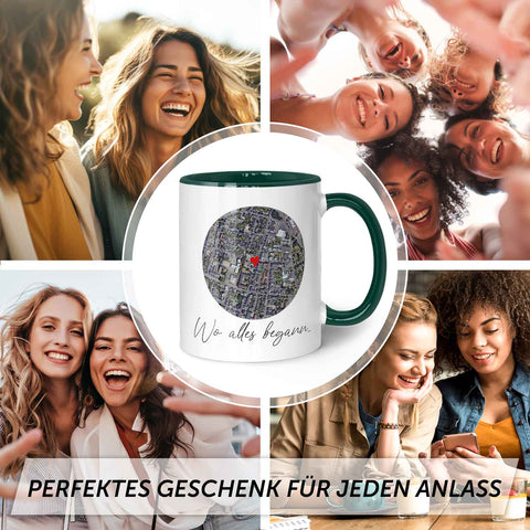 Bedruckte Tasse mit "Wo alles begann" Motiv - Personalisiertes Geschenk mit Wunschkoordinaten