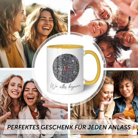 Bedruckte Tasse mit "Wo alles begann" Motiv - Personalisiertes Geschenk mit Wunschkoordinaten