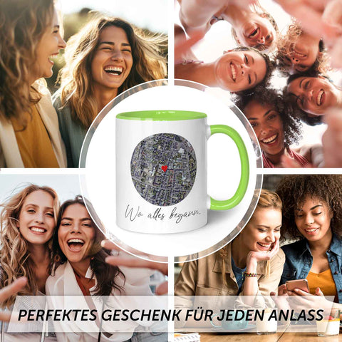 Bedruckte Tasse mit "Wo alles begann" Motiv - Personalisiertes Geschenk mit Wunschkoordinaten