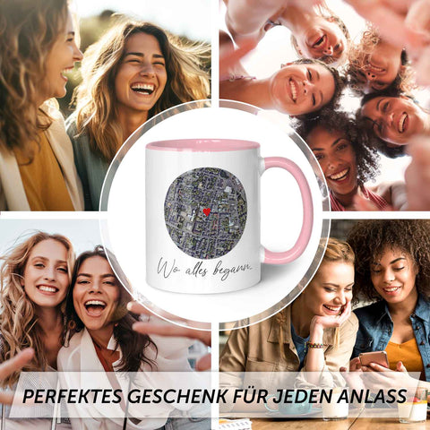 Bedruckte Tasse mit "Wo alles begann" Motiv - Personalisiertes Geschenk mit Wunschkoordinaten