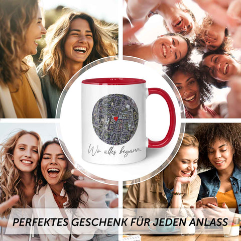 Bedruckte Tasse mit "Wo alles begann" Motiv - Personalisiertes Geschenk mit Wunschkoordinaten