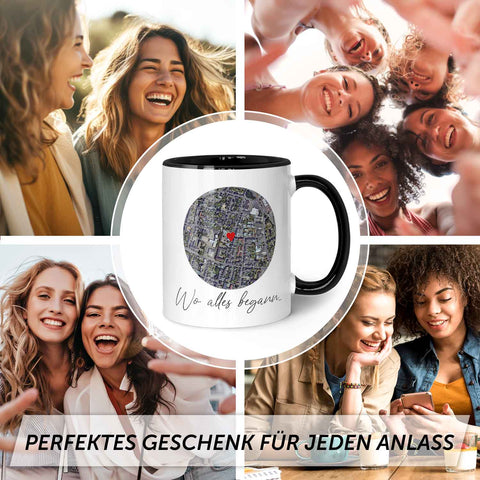 Bedruckte Tasse mit "Wo alles begann" Motiv - Personalisiertes Geschenk mit Wunschkoordinaten