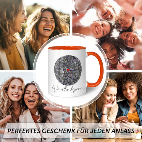 Bedruckte Tasse mit "Wo alles begann" Motiv - Personalisiertes Geschenk mit Wunschkoordinaten