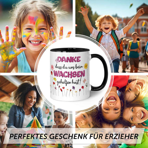 Bedruckte Tasse mit Spruch - "Danke dass du uns beim Wachsen geholfen hast"