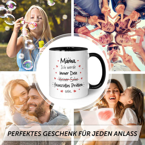 Bedruckte Tasse mit Spruch Finanzielle Belastung