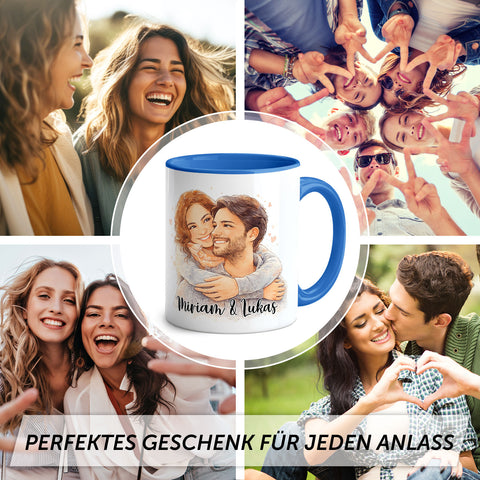 Bedruckte Tasse im Aquarell Stil - Foto Pärchen - Personalisiert mit eigenem Bild