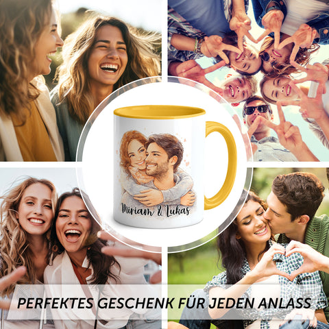 Bedruckte Tasse im Aquarell Stil - Foto Pärchen - Personalisiert mit eigenem Bild