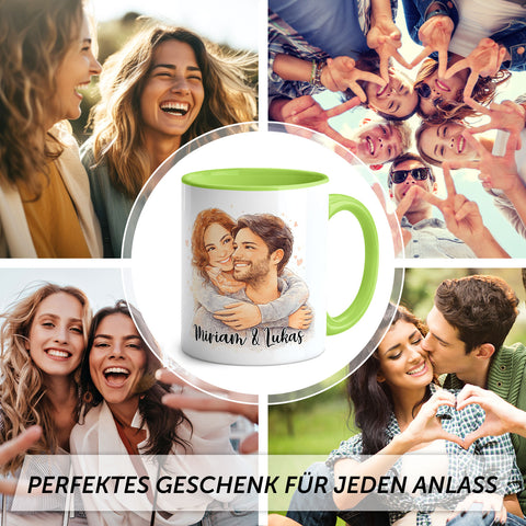Bedruckte Tasse im Aquarell Stil - Foto Pärchen - Personalisiert mit eigenem Bild