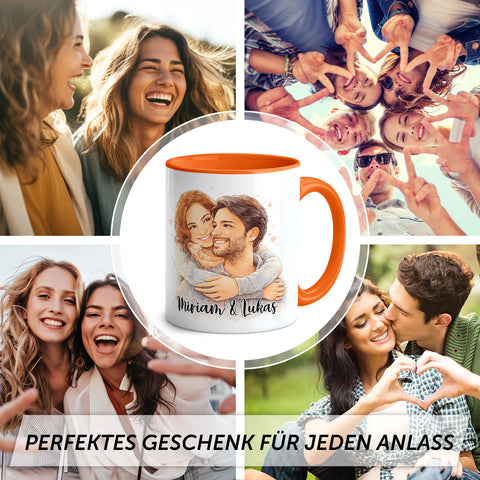 Bedruckte Tasse im Aquarell Stil - Foto Pärchen - Personalisiert mit eigenem Bild