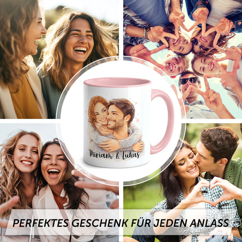 Bedruckte Tasse im Aquarell Stil - Foto Pärchen - Personalisiert mit eigenem Bild