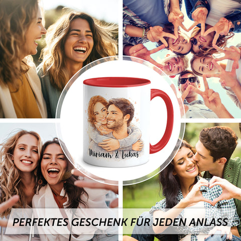 Bedruckte Tasse im Aquarell Stil - Foto Pärchen - Personalisiert mit eigenem Bild