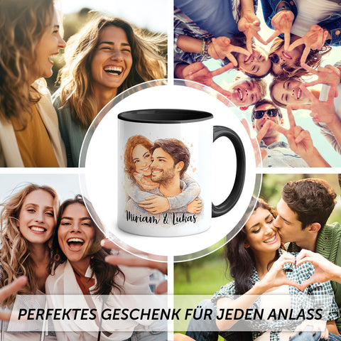 Bedruckte Tasse im Aquarell Stil - Foto Pärchen - Personalisiert mit eigenem Bild