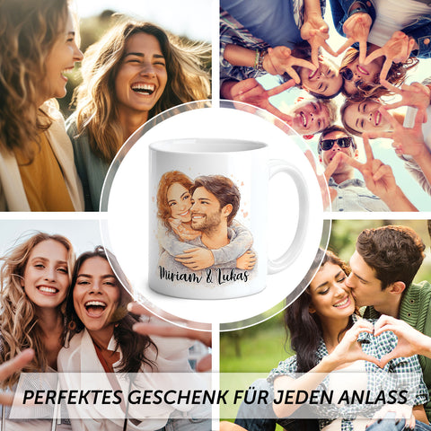 Bedruckte Tasse im Aquarell Stil - Foto Pärchen - Personalisiert mit eigenem Bild