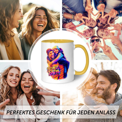 Bedruckte Tasse im Streetart Stil - Bester Papa - Personalisiert mit eigenem Bild